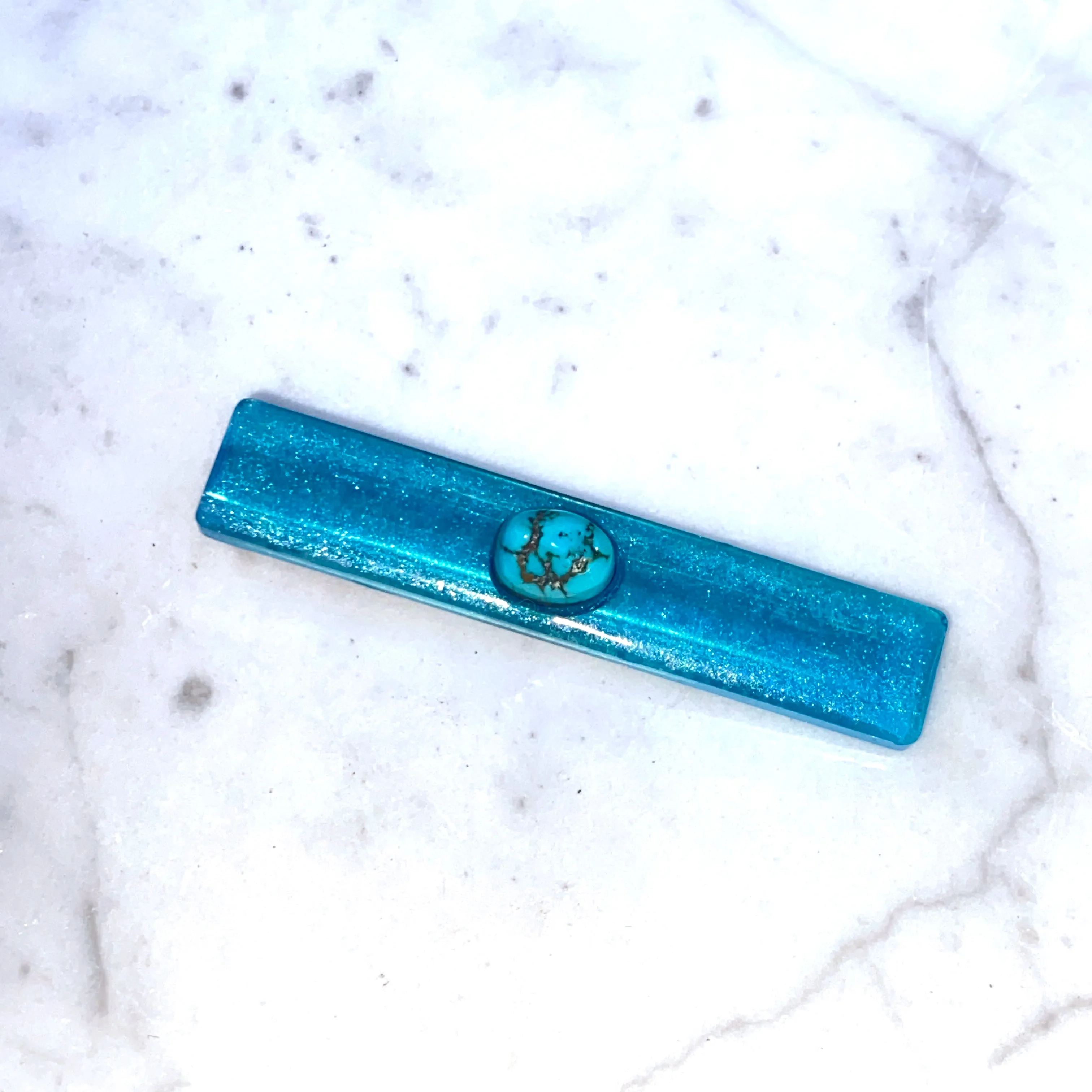 Turquoise gemstone and poured resin Hair Clip