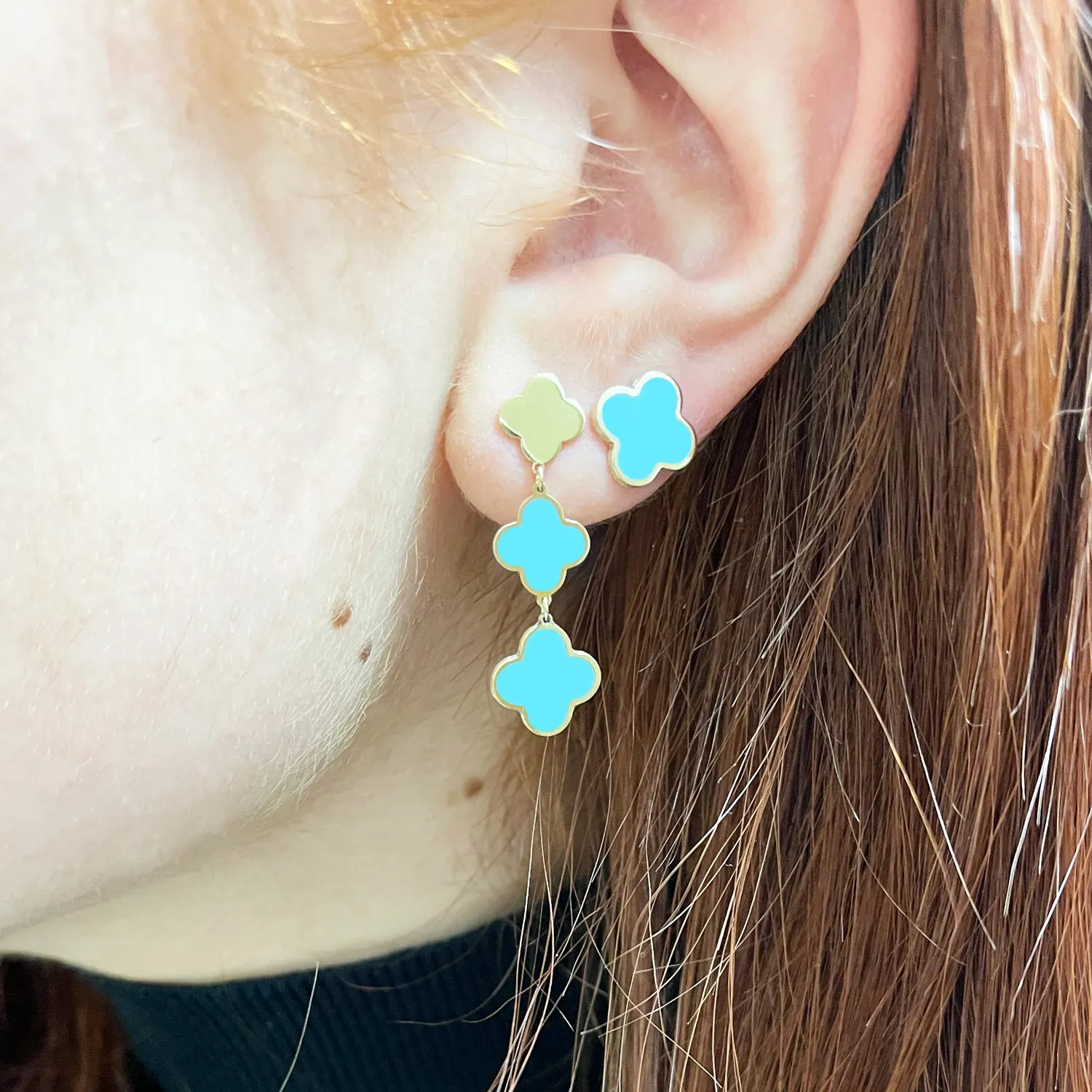 Turquoise Graduating Clover Dangle Earrings