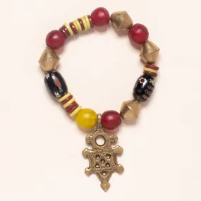 Vintage African Beads, Vinyl, and Brass Bead Bloom Bracelet