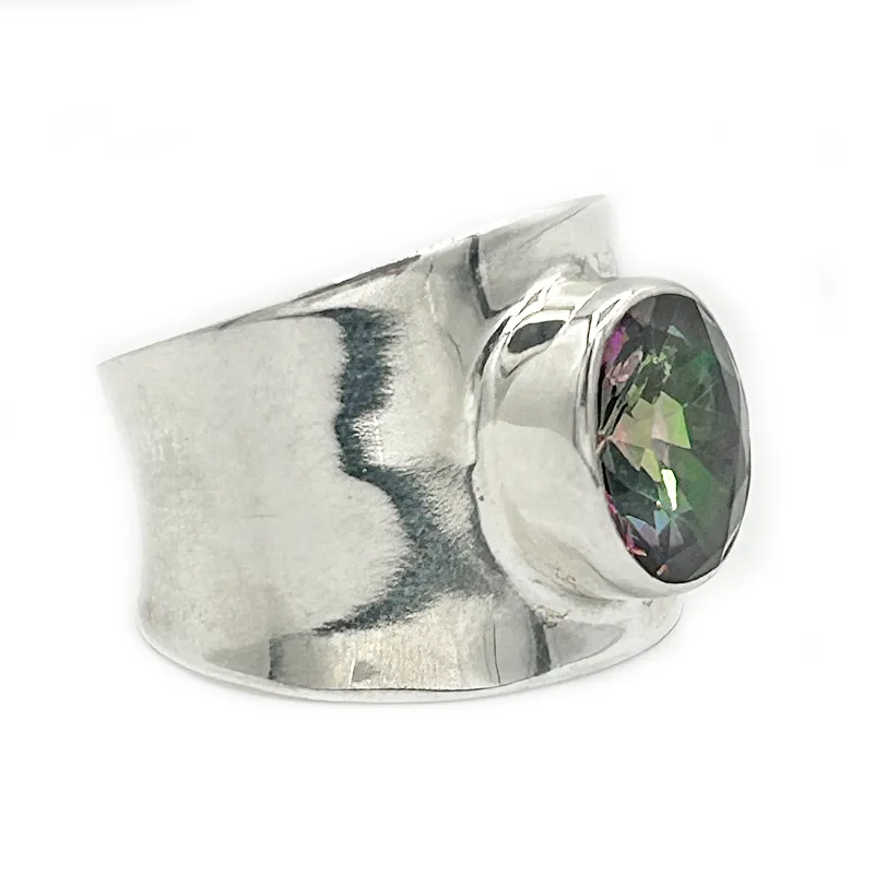 Wide Mystic Topaz Gemstone Ring