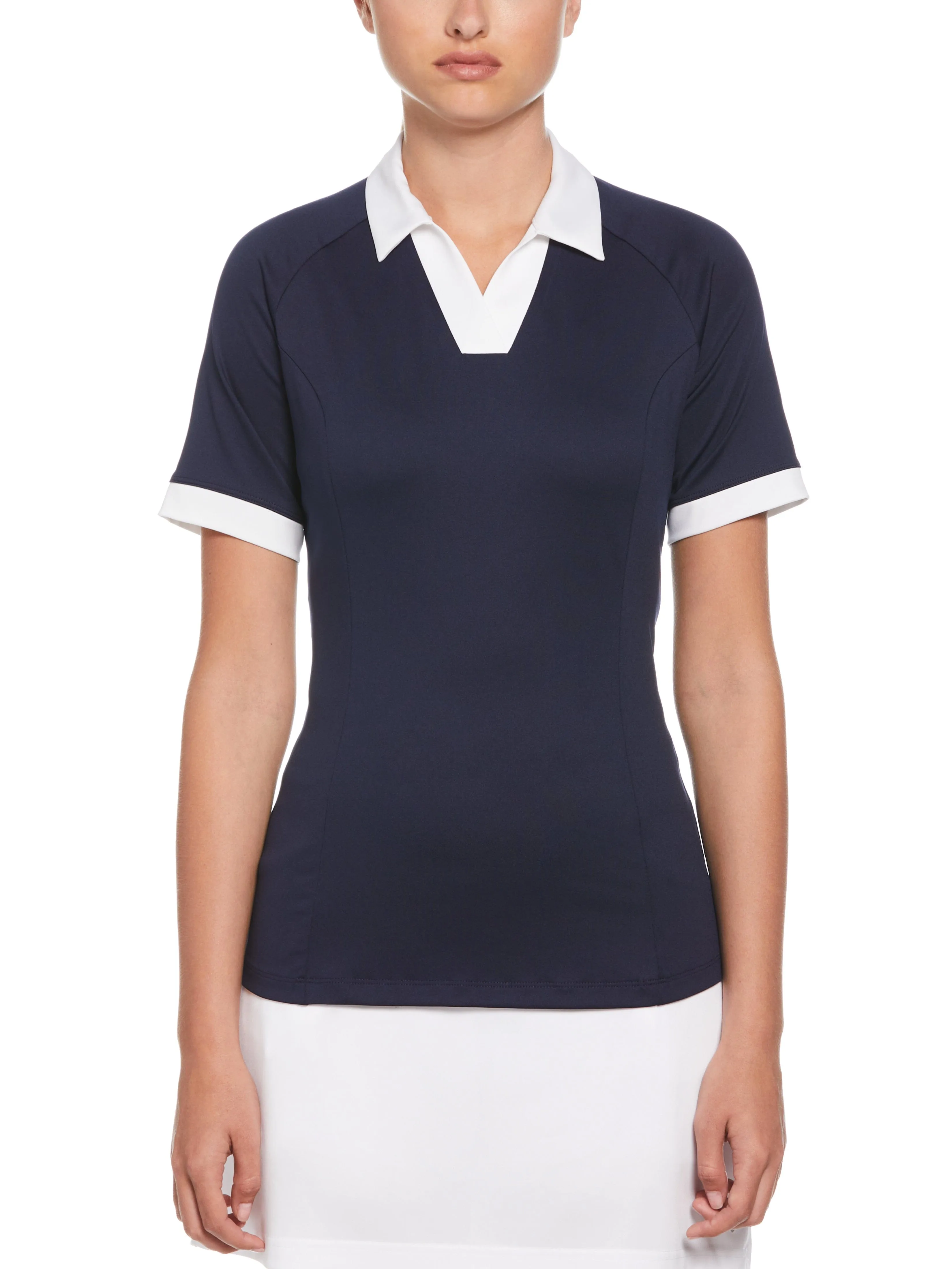 Womens Color Block V-Placket Golf Polo