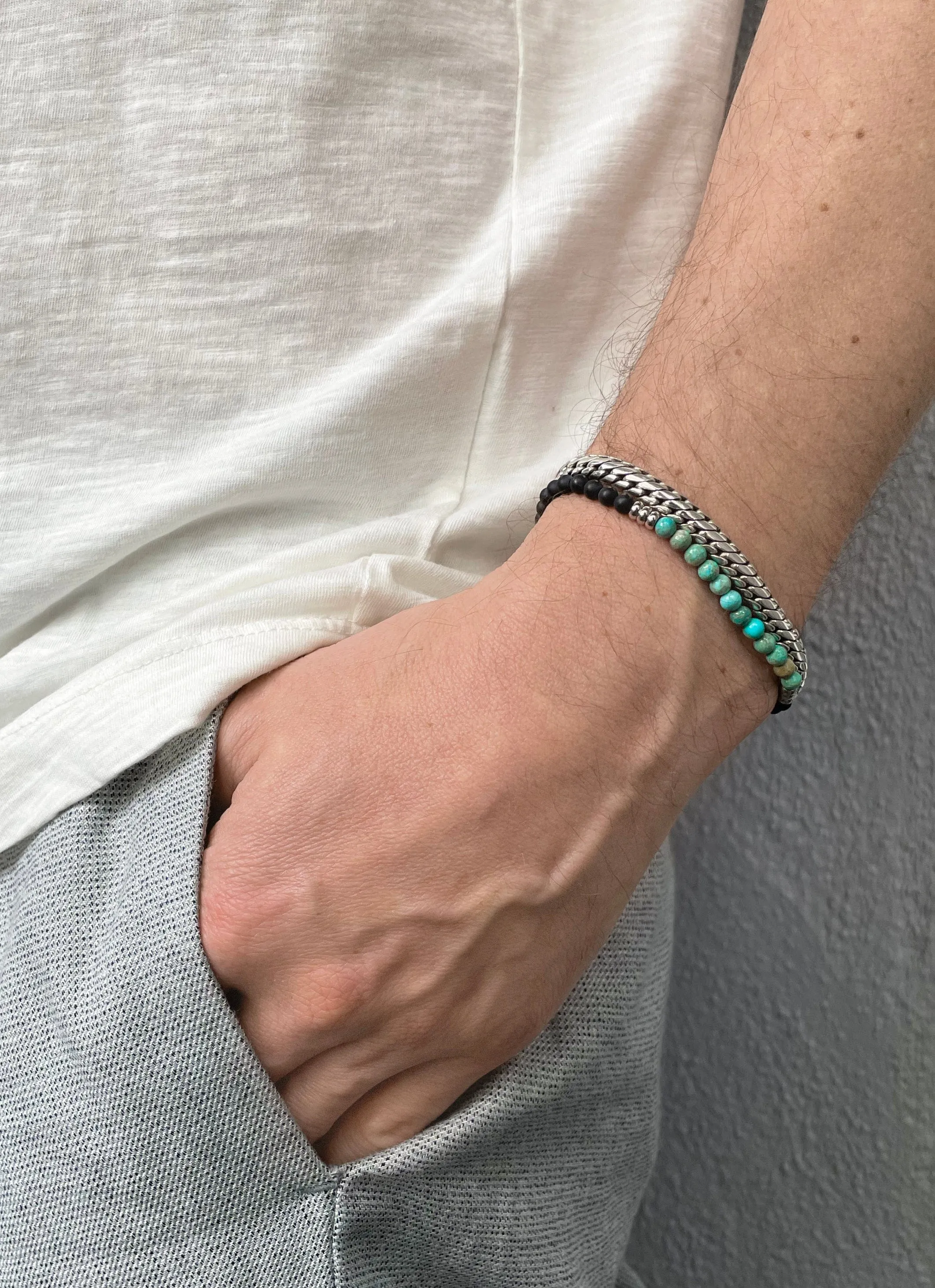 Wristband with Matte Onyx and Turquoise