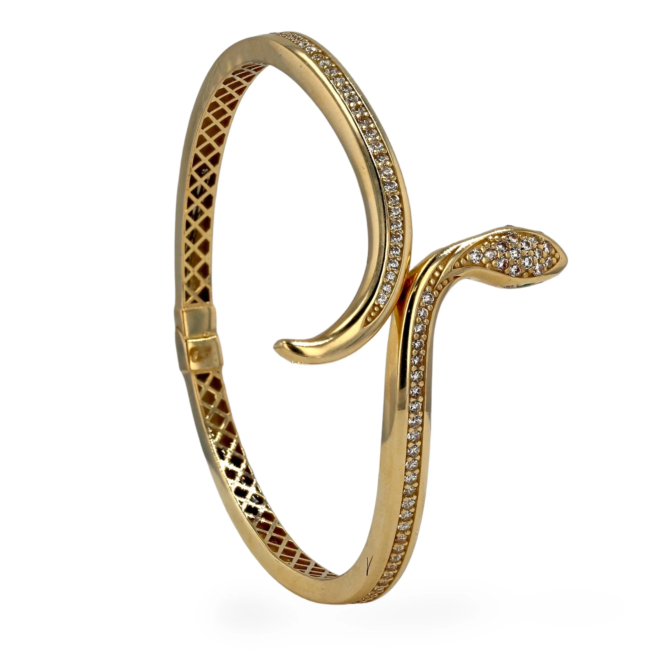 Yellow 14k snake bangle green eyes